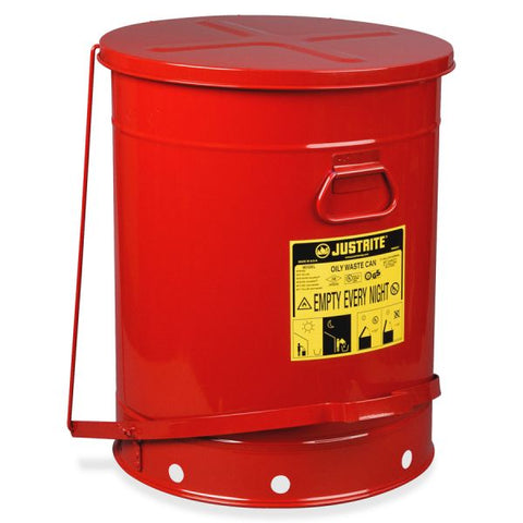 Justrite Just Rite 21-Gallon Oily Waste Can 21 gal Capacity - Round - Foot Pedal, Rugged, Rust Resistant, Durable, Powder Coated, Chemical Resistant, Moisture Resistant - 23.5" Height x 18.4" Diameter - Steel - Red - 1 Each