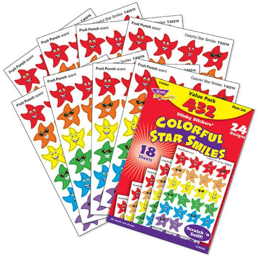 TREND Stinky Stickers Variety Pack, Smiley Stars, Assorted Colors, 432/Pack