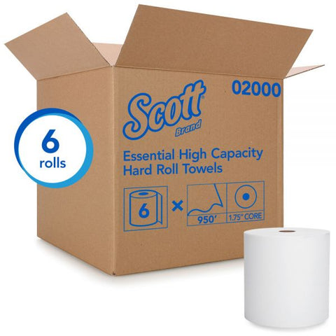 Scott Hard Roll Paper Towels, 8 x 950 ft, 1-Ply, White, 6 Rolls/Carton