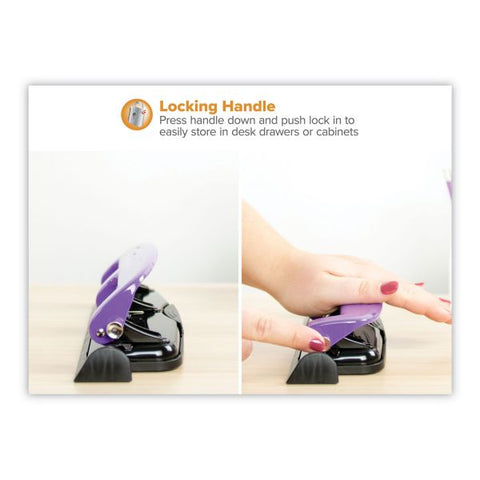 Bostitch 12-Sheet EZ Squeeze Three-Hole Punch, 9/32" Holes, Purple/Black