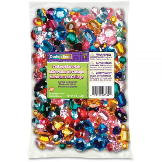 Creativity Street Acrylic Gemstones Classroom Pack, 1 lb, Assorted Colors/Shapes/Sizes