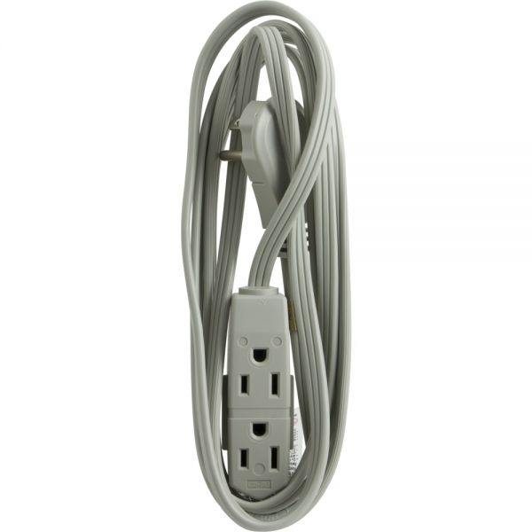 GE 3 Outlet Extension Cord, 8' Long Cord, Flat Plug, Gray, 43027