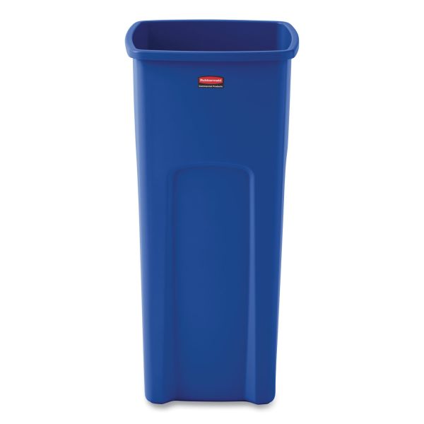 Rubbermaid Commercial Untouchable Square Waste Receptacle, 23 gal, Plastic, Blue