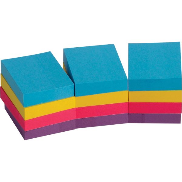 Business Source Adhesive Note Pads 1.50" x 2" - Assorted Colors - 100 Sheets/ Pad - 12 Pads/ Pack