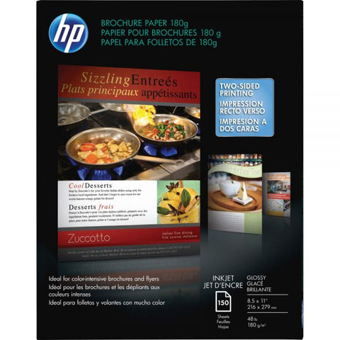 HP Inkjet Brochure Paper, 98 Bright, 48 lb Bond Weight, 8.5 x 11, White, 150/Pack