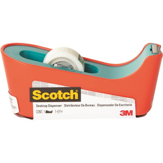 Scotch Desktop Tape Dispenser 1" Core - Non-skid Base, Weighted Base - Coral - 1 Each