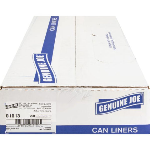 Genuine Joe 33 Gallon Trash Bags, Clear, Low-Density, 0.60 mil, 33 Gallon Capacity, 250/Pack Clear Garbage Bag - Low-Density - 0.60 mil Thickness - 33 Gallon Capacity - 250/ Pack