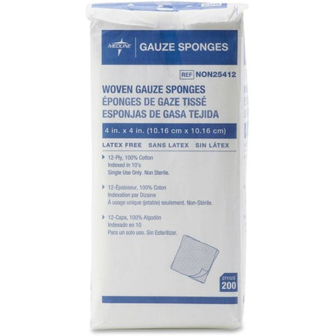 Medline Non-Sterile Gauze Sponges 4" x 4" - 12 Ply - 200/ Box - White