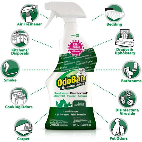 OdoBan RTU Odor Eliminator and Disinfectant, Eucalyptus Scent, 32oz Spray Bottle