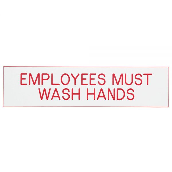 Cosco Engraved Acrylic Sign, "Employees Must Wash Hands", 2" x 8", White Sign, Red Text