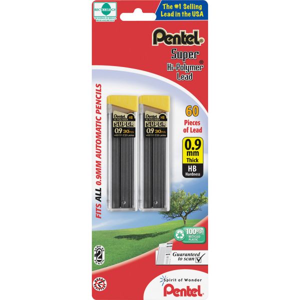 Pentel Super Hi-Polymer 0.9mm Lead Refill 0.90 mm - HB - Black - 2/ Pack