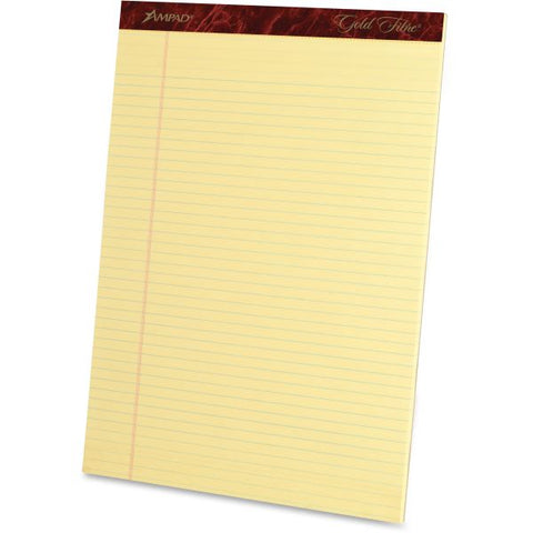 Ampad Gold Fibre Quality Writing Pads, Narrow Rule, 50 Canary-Yellow 8.5 x 11.75 Sheets, Dozen