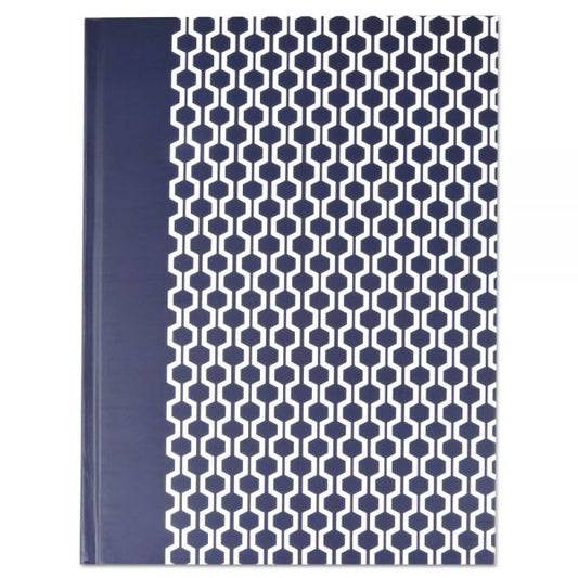 Universal Casebound Hardcover Notebook, 1 Subject, Wide/Legal Rule, Dark Blue/White Cover, 10.25 x 7.63, 150 Sheets