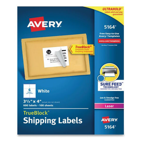 Avery Shipping Labels w/ TrueBlock Technology, Laser Printers, 3.33 x 4, White, 6/Sheet, 100 Sheets/Box