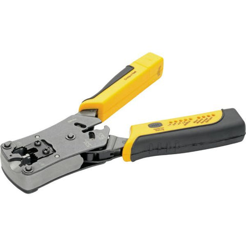 Tripp Lite RJ11/RJ12/RJ45 Wire Crimper with Built-in Cable Tester Black, Yellow - Ergonomic Design, Non-slip Handle, LED Light, Secure Grip