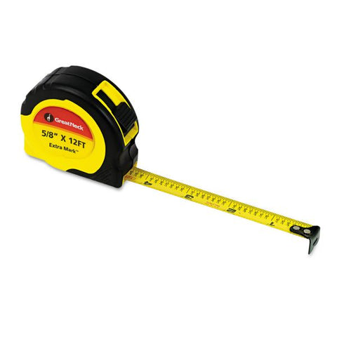 Great Neck ExtraMark Power Tape, 0.63" x 12 ft, Steel, Yellow/Black