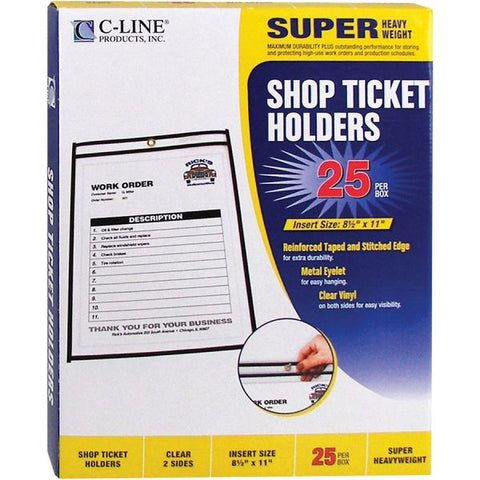 C-Line Shop Ticket Holders, Stitched, Both Sides Clear, 50 Sheets, 8.5 x 11, 25/Box