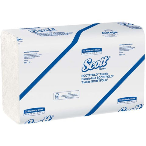 Scott SCOTTFOLD Paper Towels, 7 4/5 x 12 2/5, 1-Ply, White, 175 Sheets/Pack, 25 Packs/Carton