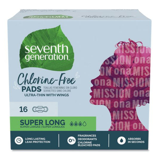 Seventh Generation Chlorine-Free Ultra Thin Pads with Wings, Super Long, 16/Pack