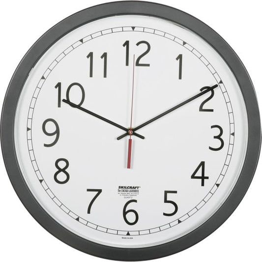 SKILCRAFT Round Workstation Wall Clock 16.50" Diameter - Analog - Quartz - Requires 1 "AA" Battery