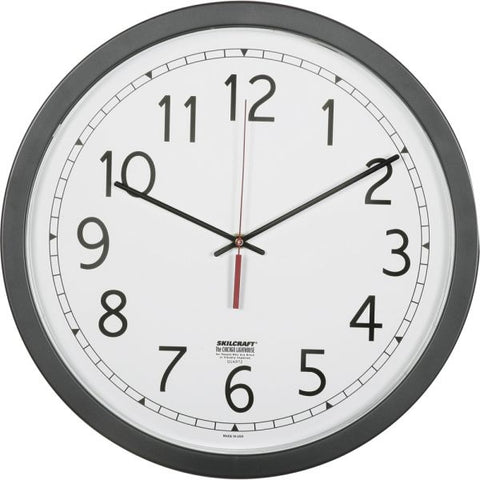 SKILCRAFT Round Workstation Wall Clock 16.50" Diameter - Analog - Quartz - Requires 1 "AA" Battery