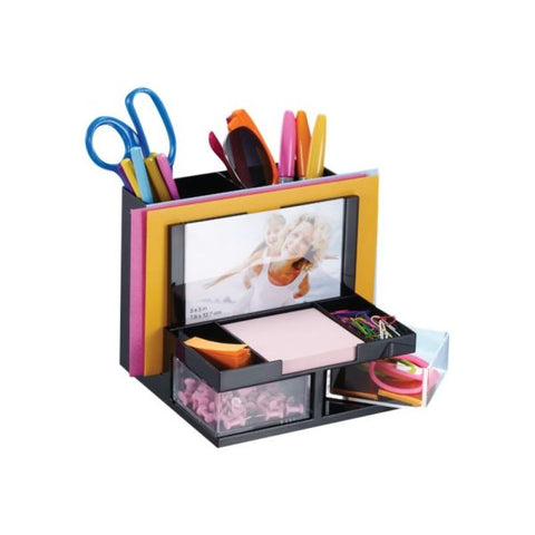 OIC VersaPlus Functional Desktop Organizer 6.2" x 6.3" x 5.5" - 9 Compartments - Plastic - Black & Clear