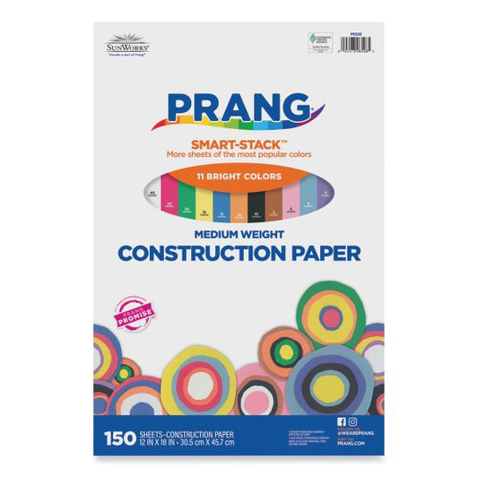 Prang SunWorks Construction Paper Smart-Stack, 50 lb Text Weight, 12 x 18, Assorted, 150/Pack