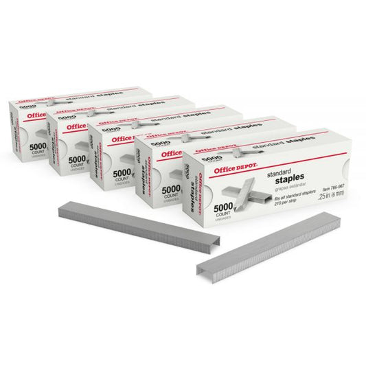 Standard Staples, 1/4", 5,000 Staples Per Pack, Box Of 5 Packs