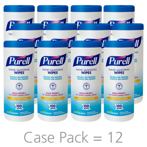 PURELL Premoistened Hand Sanitizing Wipes, Cloth, 5.75 x 7, 100/Canister