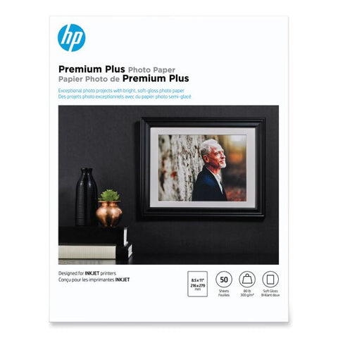 HP Premium Plus Photo Paper, 11.5 mil, 8.5 x 11, Soft-Gloss White, 50/Pack