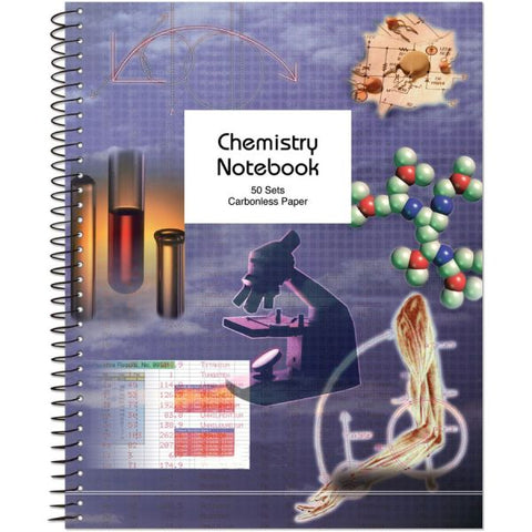 Chem Labbbk Carbonless 11"x8.5" 50 Sets, Not Numbered Case of 12 Sets of Spiral Lab Notebooks, 11"x8.5", 50 sets of Blue/White 15# carbonless Paper, chemistry Laminated cover, 4 sq/inch layout