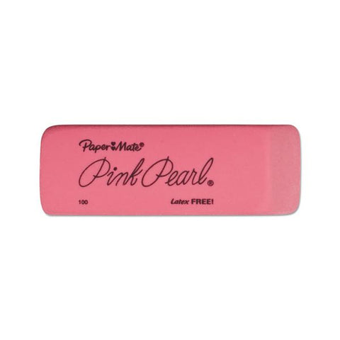 Paper Mate Pink Pearl Eraser, For Pencil Marks, Rectangular Block, Medium, Pink, 24/Box