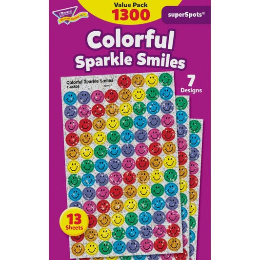 Trend SuperSpots Variety Pack Stickers 1300 x Smilies Shape - Self-adhesive - Acid-free, Non-toxic, Photo-safe - Assorted - 1300 / Pack