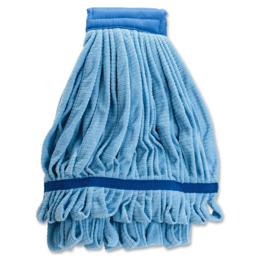 Genuine Joe Microfiber Wet Mop Head Medium Size - Looped Ends - MicroFiber - Blue