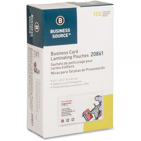 Business Source Business Card Laminating Pouches 2 1/4" x 3 3/4" - 5 mil Thickness - Clear - 100/ Box