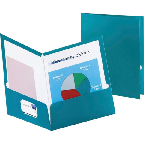 Oxford Two-Pocket Laminated Folder, 100-Sheet Capacity, 11 x 8.5, Metallic Teal, 25/Box