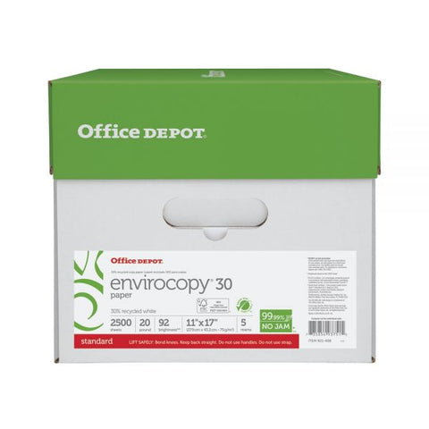 EnviroCopy Copy Paper, Ledger Size (11" x 17"), 20 Lb, 30% Recycled, FSC Certified, White, 500 Sheets Per Ream, Case Of 5 Reams