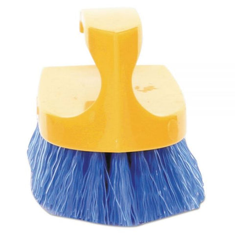 Rubbermaid Commercial Iron-Shaped Handle Scrub Brush, Blue Polypropylene Bristles, 6" Brush, 6" Yellow Plastic Handle