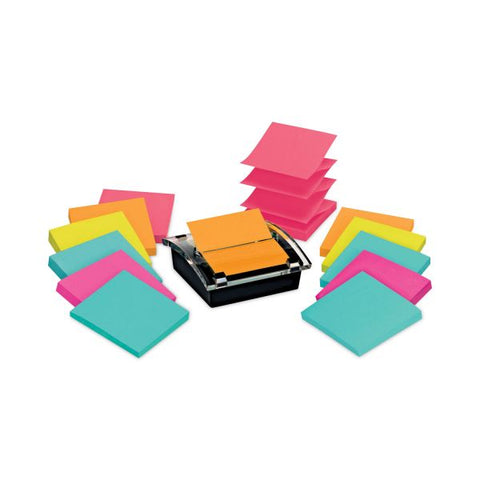 Post-it Pop-up Notes Super Sticky Pop-up Dispenser Value Pack, For 3 x 3 Pads, Black/Clear, Includes (12) Marrakesh Rio de Janeiro Super Sticky Pop-up Pad