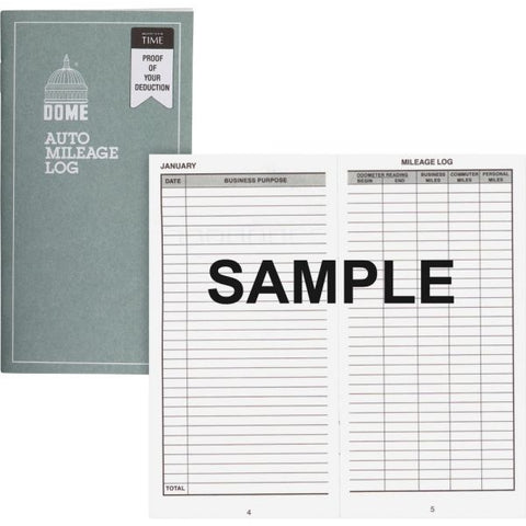 Dome Auto Mileage Log, One-Part (No Copies), 6.5 x 6.25, 32 Forms Total