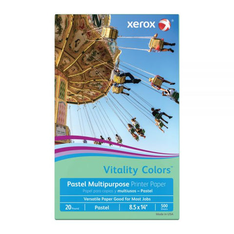 Xerox Vitality Colors Colored Multi-Use Print & Copy Paper, Legal Size (8 1/2" x 14"), 20 Lb, 30% Recycled, Green, Ream Of 500 Sheets