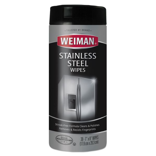 WEIMAN Stainless Steel Wipes, 7 x 8, 30/Canister, 4 Canisters/Carton