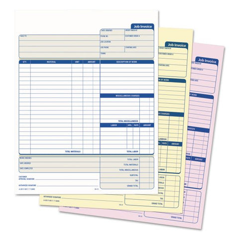 TOPS Job Invoice, Snap-Off Triplicate Form, Three-Part Carbonless, 8.5 x 11.63, 50 Forms Total