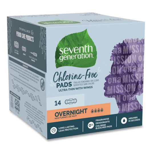 Seventh Generation Chlorine-Free Ultra Thin Pads with Wings, Overnight, 14/Pack