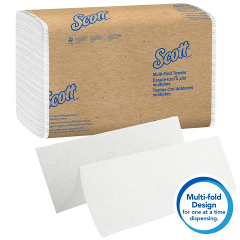 Scott Multi-Fold Paper Towels with Absorbency Pockets, 9 1/5 x 9 2/5, 1-Ply, White, 250 Sheets/Pack, 16 Packs/Carton