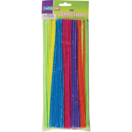 Creativity Street Jumbo Chenille Pipe Cleaners 12" x 0.3" - Assorted Neon Colors - 100/ Pack