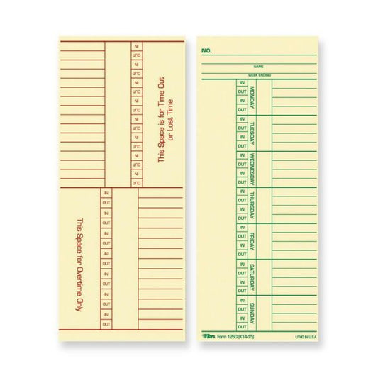 TOPS Double-Sided Weekly Time Cards 3.37" x 8.25" - Weekly - Monday-Sunday Format - 2-Sided - Manila - 100/ Pack