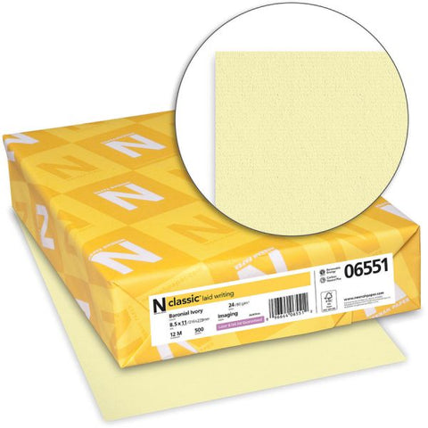 Neenah Paper CLASSIC Laid Stationery Writing Paper, 24 lb Bond Weight, 8.5 x 11, Baronial Ivory, 500/Ream