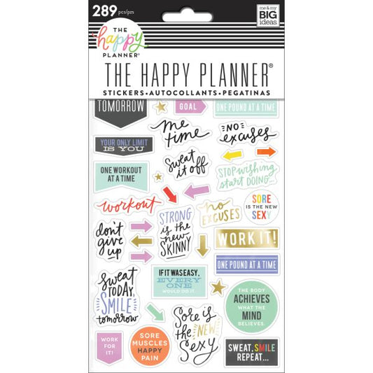 Happy Planner Stickers, 9-1/8" x 4-13/16", Fitness, Pack Of 5 Sticker Sheets