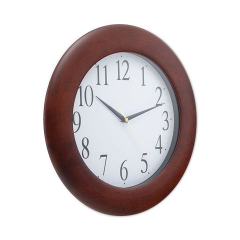 Universal Round Wood Wall Clock, 12.75" Overall Diameter, Cherry Case, 1 AA (sold separately)